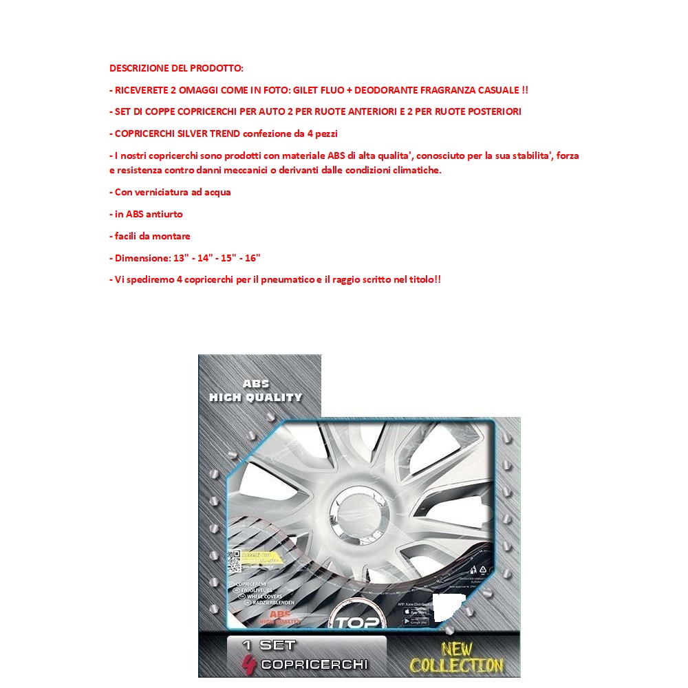 Copricerchi Per Auto 15 Pollici - Set Di 4 Pezzi In ABS Silver & Black, Per Pneumatici 185/55 R15